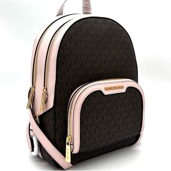 Michael Kors Medium Jaycee Zip Packet Backpack Brown/Light Pink - Picture 2 of 14